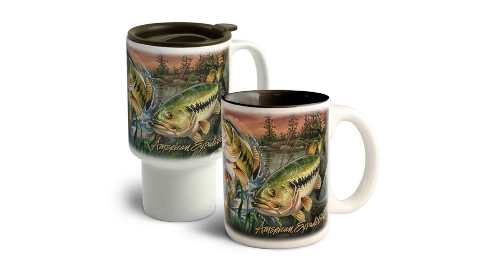 American Expedition Home and Away Stoneware Mug Set, Bass Collage 4012101