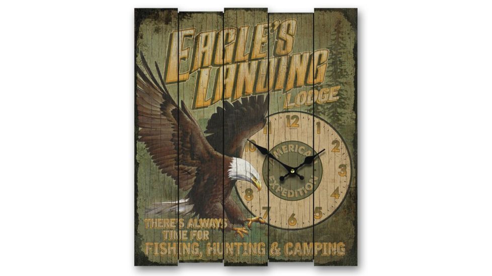 American Expedition Large Wooden Clock, Eagles Landing Lodge 4011983