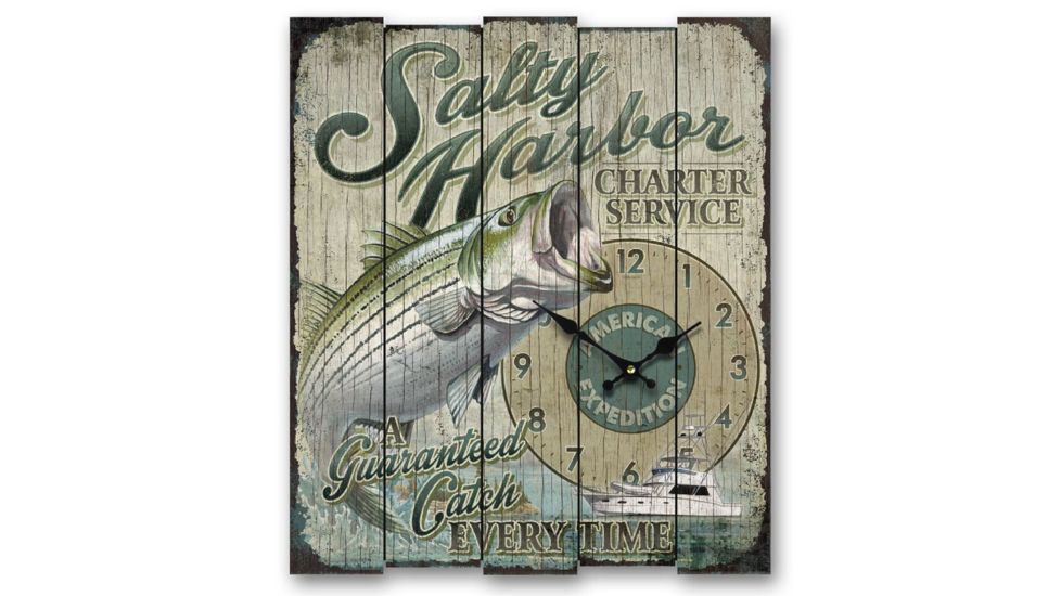 American Expedition Large Wooden Clock, Salty Harbor Strpd Bass 4011990