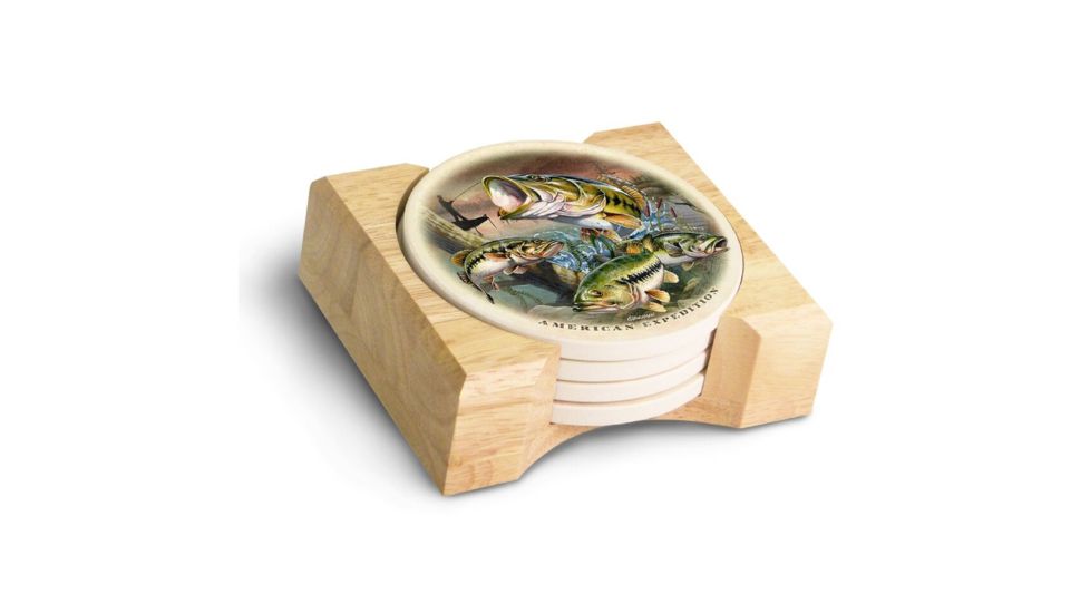 American Expedition Stone Coaster Set, Bass Collage 4011962