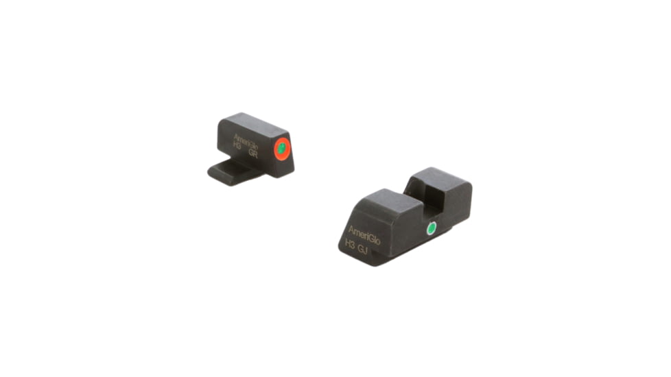 AmeriGlo I-Dot Sight set for FN High Power, Green Front with Orange Outline, Green Rear, Matte Finish, Black, FN-201