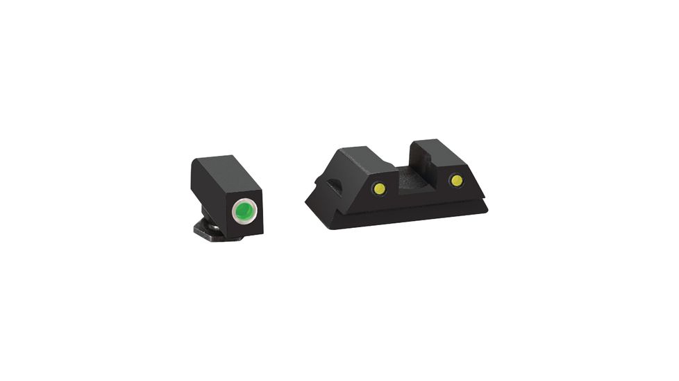 Ameriglo Operator Night Sights For Fits Glock 42 Green With White Outline Front Yellow With Black Outline Rear