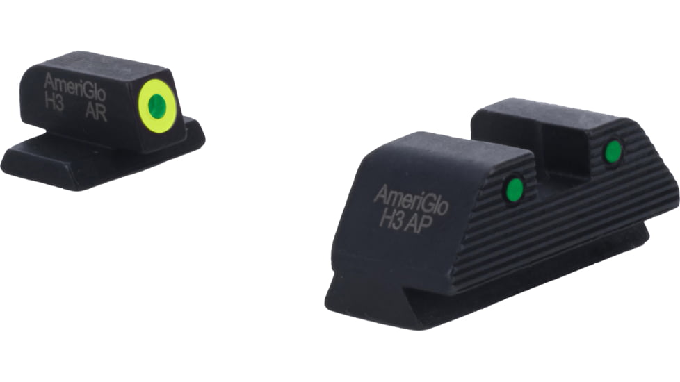 AmeriGlo Smith &amp; Wesson Trooper Night Sight, Green Tritium LumiGreen Outline FRONT, Green Tritium Black Outline Serrated SQ REAR, Smith &amp; Wesson, SW-820