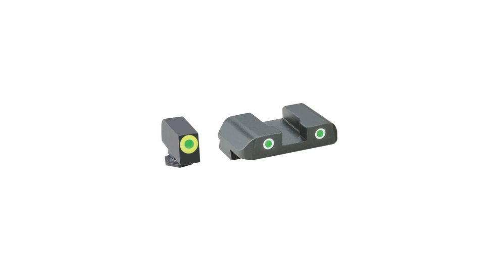 Ameriglo Tritium Front/Rear Combo Sights Green Dot White Outline Rear And Green Dot LumiLime Outline Front For Glock 17-39