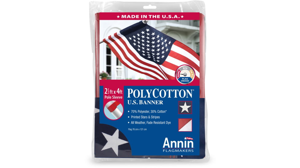 Annin Flags US Polycotton Banner, Red/White/Blue, 2.5ft x 4ft, 021880R
