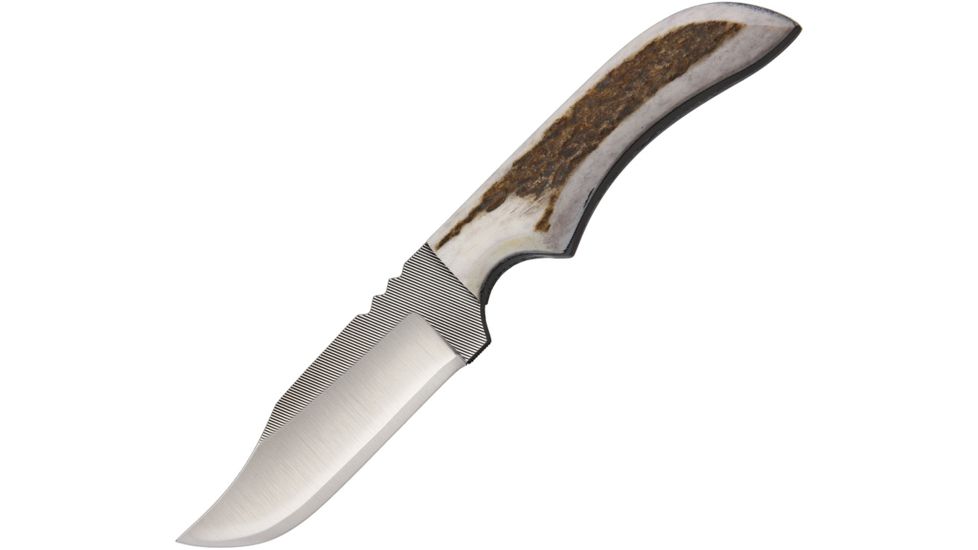 Anza 7.75 Inch Fixed Blade Knife W/ Clip, Elk, Brown Leather Belt Sheath AZJWK2FE