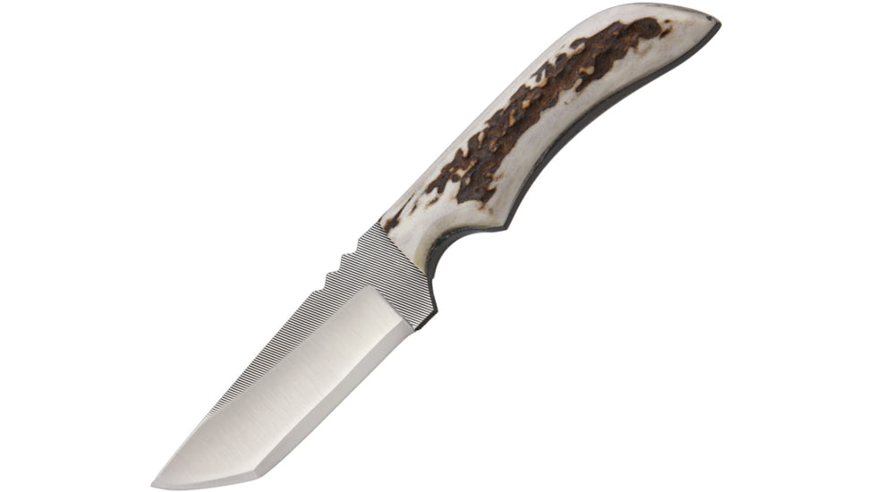 Anza 7.75 Inch Fixed Blade Tanto Knife, Elk, Brown Leather Belt Sheath AZJWK1FE