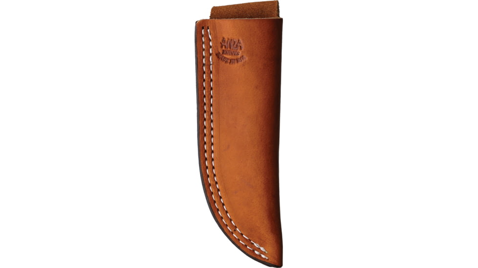 Anza Amber Bone Fixed Blade Knife, 7.25in Overall, 3.5in Stainless Steel Tanto Blade, Amber Jigged Bone Handle, Brown Leather Belt Sheath, JWKR1 AJB