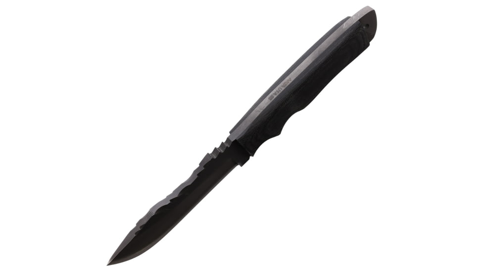 Anza Tracker Micarta Fixed Blade Knife, 9.75in Overall, 5.5in Stainless Steel Blade, Black Canvas Micarta Handle, Black Leather Belt Sheath, TRACKER M