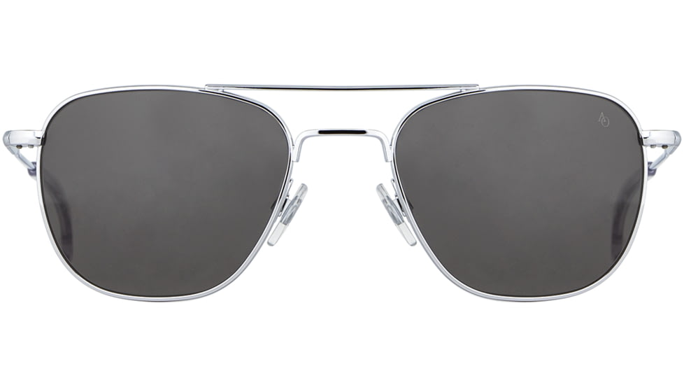 AO Original Pilot 2 Sunglasses, Silver Frame, Gray Glass Lens, Standard Temple, 55-20-145, OP-255STCLGYG