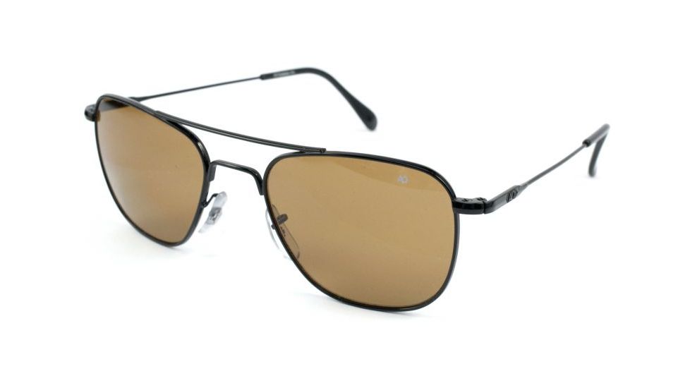 AO Original Pilot Sunglasses, Black, Wire Spatula, Brown Glass Lens, 55mm, Polarized B-CBPG-WS-55