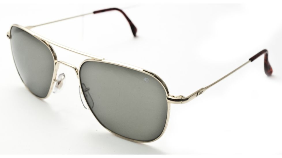 AO Original Pilot Sunglasses, Gold, Wire Spatula, True Color Gray Glass Lens, 55mm G-TCG-WS-55