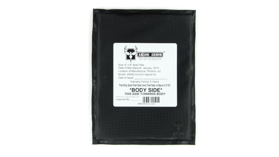 AR500 Armor Level IIIA 6x8 Hybrid Soft Side Armor Plate, Black 3A6X8H