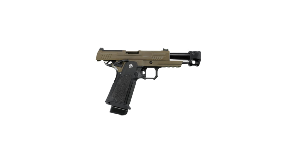 Arcturus Vanguard 4.3in Hi-Capa GBB Airsoft Pistol w/ Optics Ready Slide &amp; Compensator, Black/Tan, AT-GHC-V4C-OR-BT