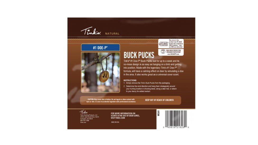 Arcus Hunting Tinks #1 Doe-P Buck Pucks Scent Hangers Pack of 3, W6341