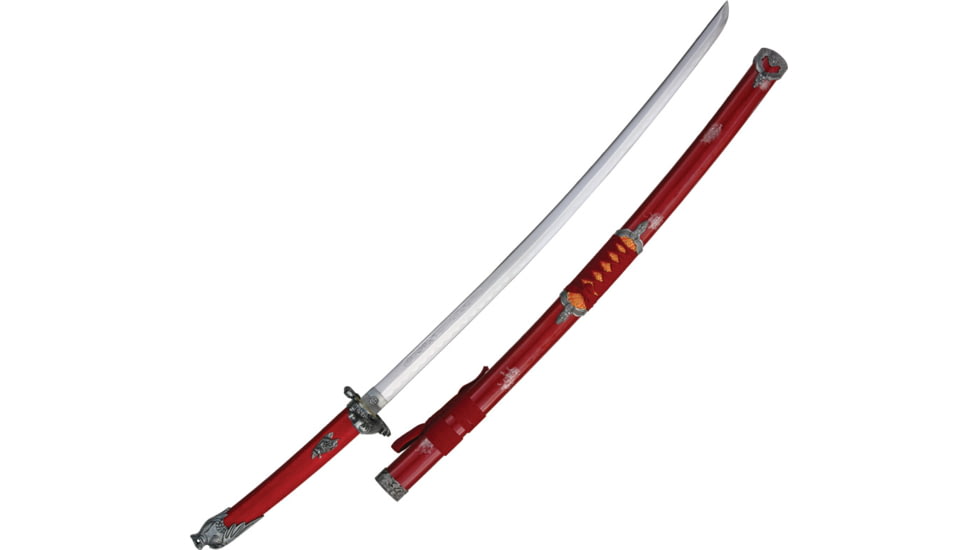 Armaduras Dragon Katana Red Snakeskin, 29 stainless blade, Red faux snakeskin handle with metal tsuba in shap, 146474