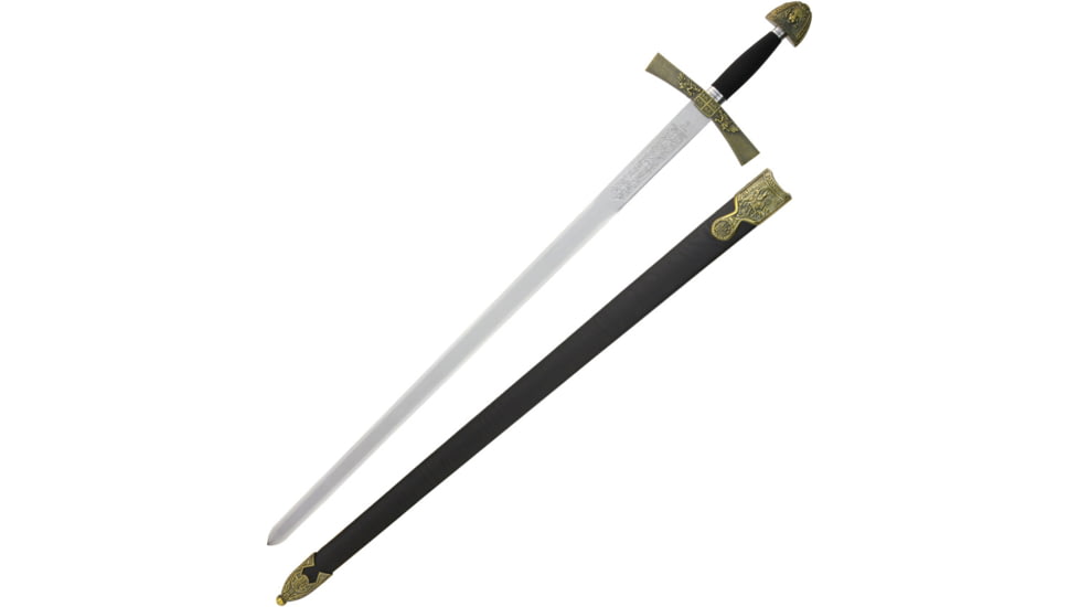 Armaduras Ivanhoe Sword with Scabbard, 32.75 unsharpened carbon steel blade, Brass finish metal alloy handle, 3106V