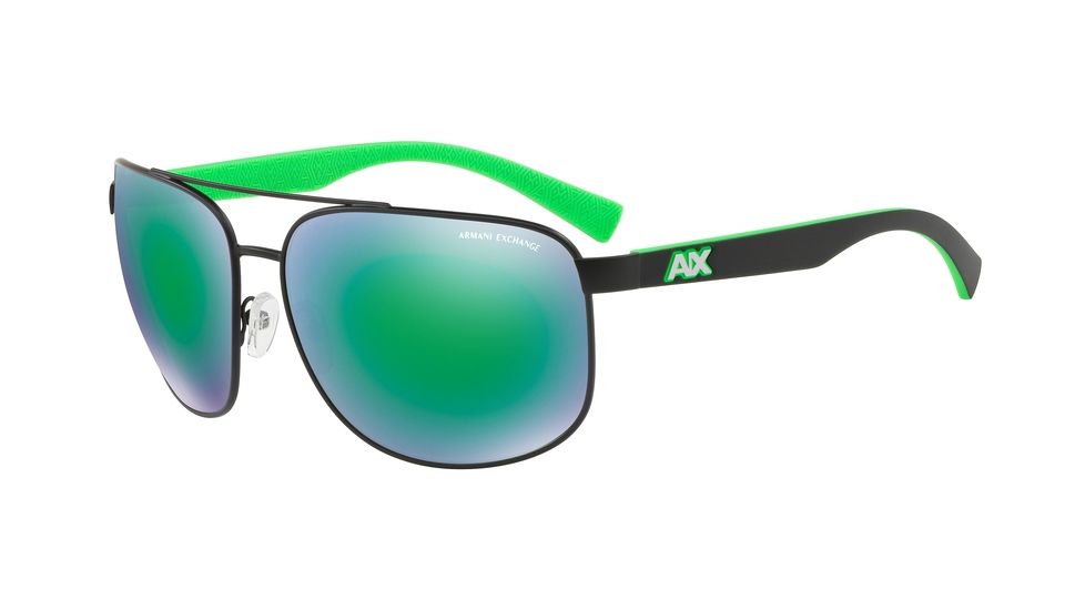 Armani Exchange AX2026S Sunglasses 60633R-64 - Matte Black Frame, Light Green Mirror Green Lenses