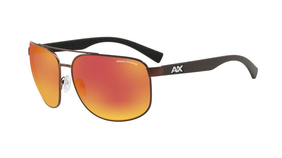 Armani Exchange AX2026S Sunglasses 61066Q-64 - Matte Bronze Frame, Grey Mirror Red/yellow Lenses