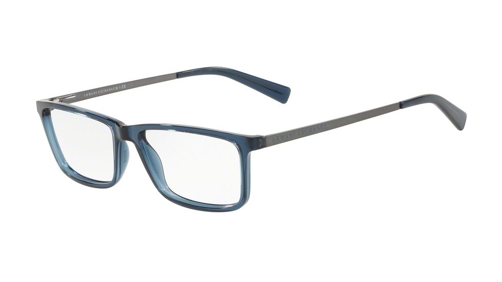 Armani Exchange AX3027 Single Vision Prescription Eyeglasses, 55mm, Transparent Blue Dress, AX3027-8238-55-SV
