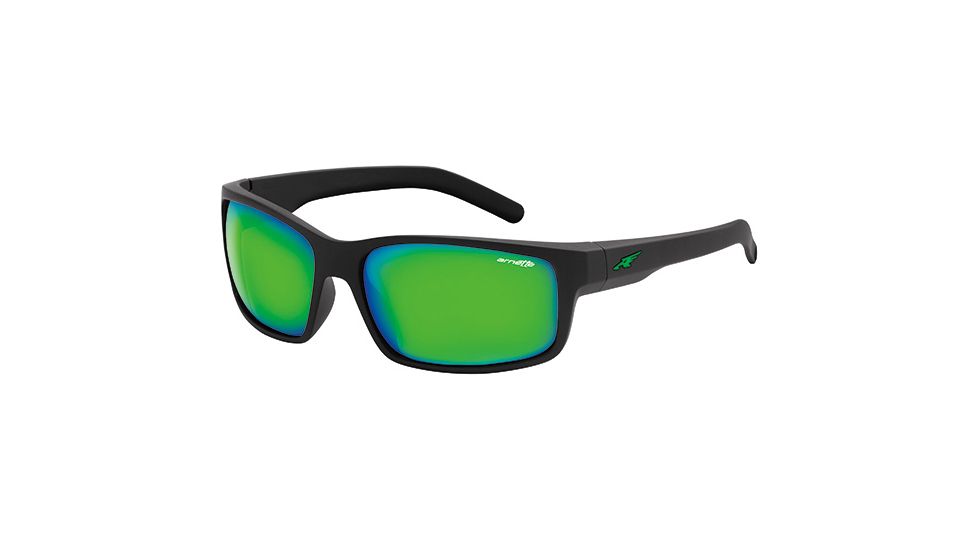 Arnette Fastball Sunglasses, Fuzzy Black Frame, Citrus Chrome (Green Mirror) Lens-AN4202-01