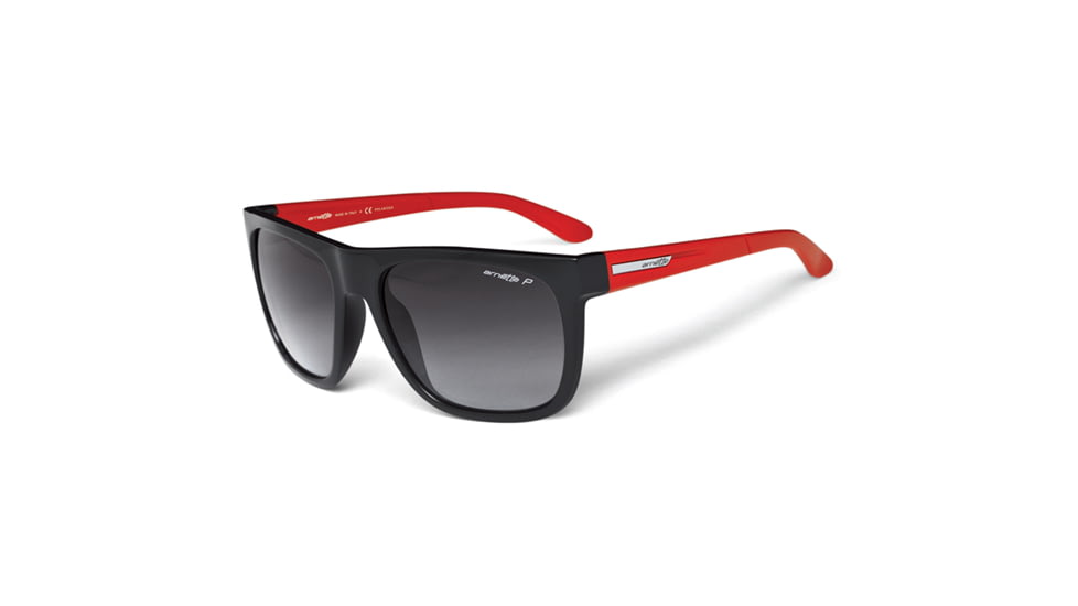 Arnette Fire Drill Sunglasses - Gloss Black w/ Red Temple Frame and Polarized Grey Gradient Lens AN4143-04