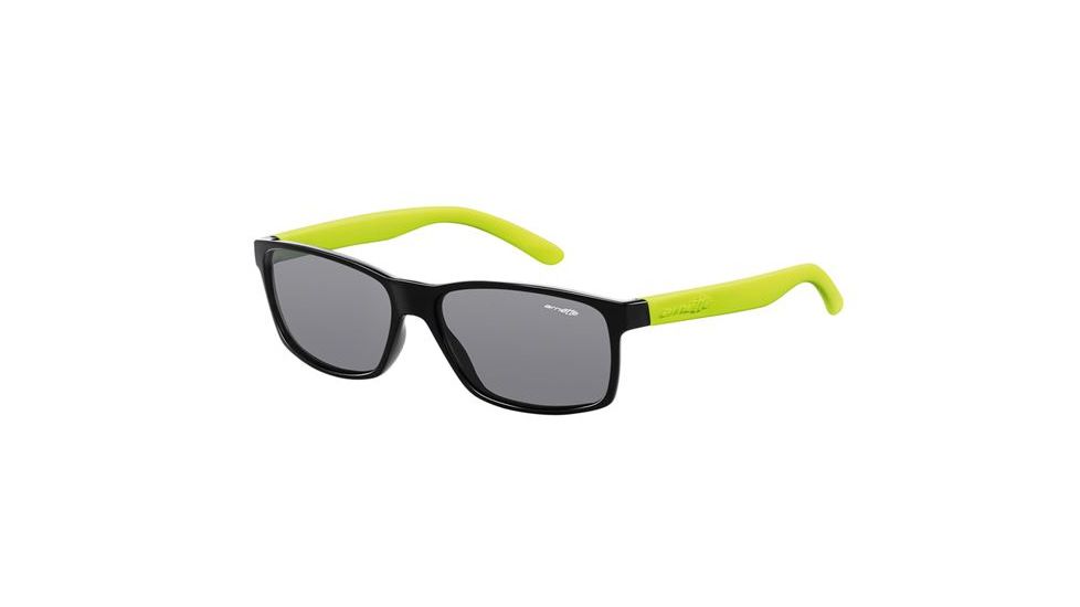 Arnette Slickster Progressive Prescription Sunglasses, Gloss Black/Neon Yellow Frame, Grey Lens-AN4185-05PR