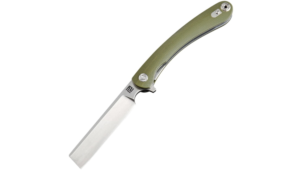 Artisan Cutlery Orthodox Linerlock Folding Knife, 4.13in Closed, 2.75in Stonewash D2 Tool Steel Blade, Green Smooth G10 Handle, Pocket Clip, 1817PS-GNC