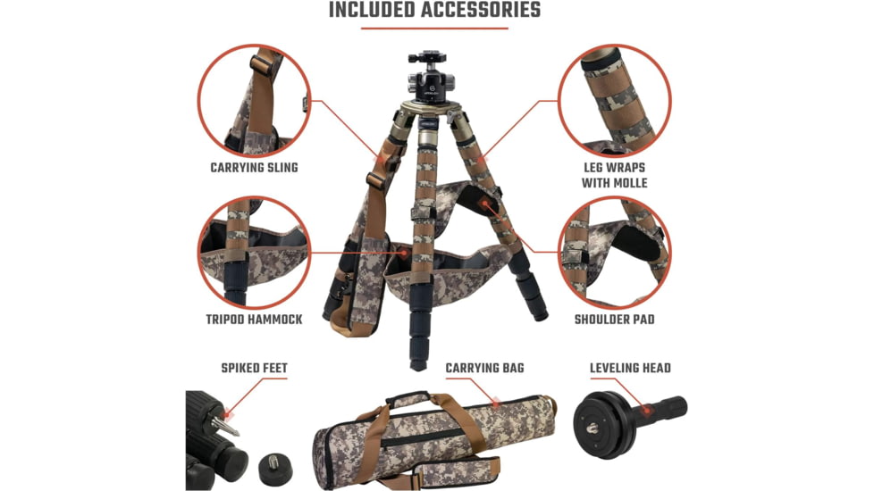 Athlon Optics Midas CF36 36mm Tube Carbon Fiber Tripod, Black/Tan, 706006