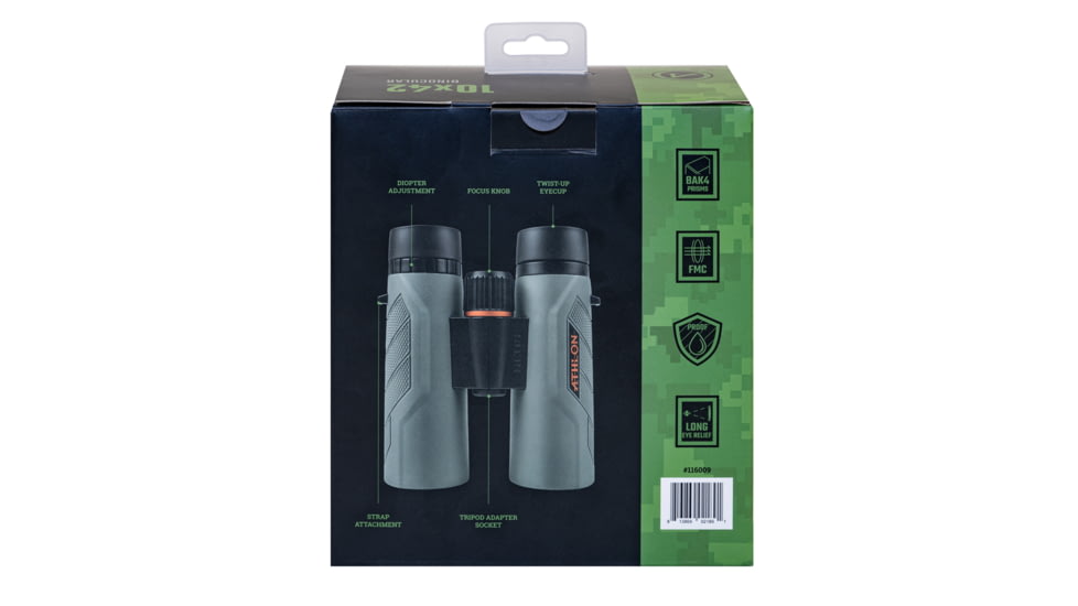 Athlon Optics Neos G2 HD 10x42 Roof Prism Binocular, Rubber Armored, Gray, 116009