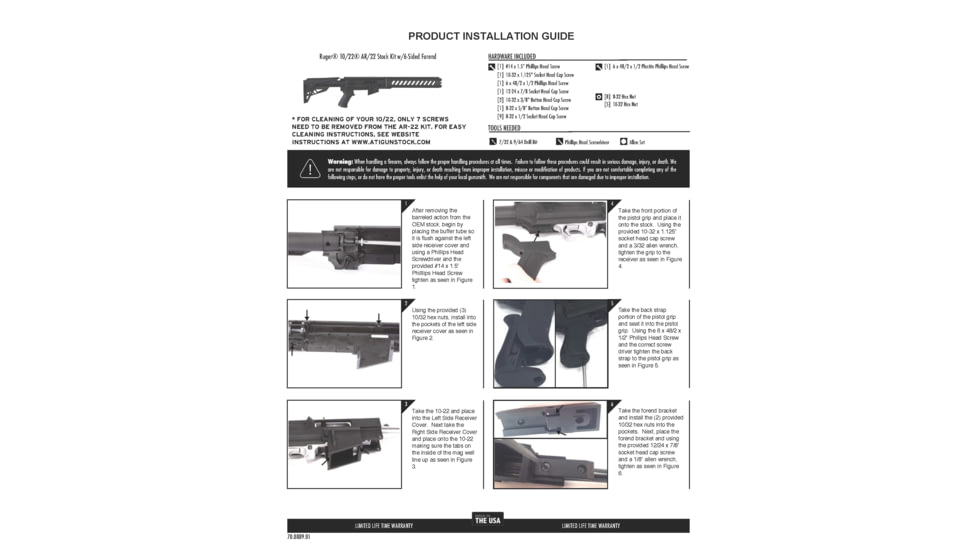 ATI Outdoor Ruger 10/22 AR-22 TactLite Stock System With 6-Sided Forend