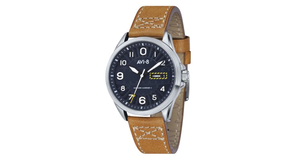 AVI-8 Hawker Harrier II Watch Japan Quartz 3 Hands with Date and Day, Blue/Tan, AV-4045-02