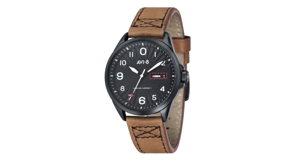AVI-8 Hawker Harrier II Watch Japan Quartz 3 Hands with Date and Day, Black/Brown, AV-4045-04