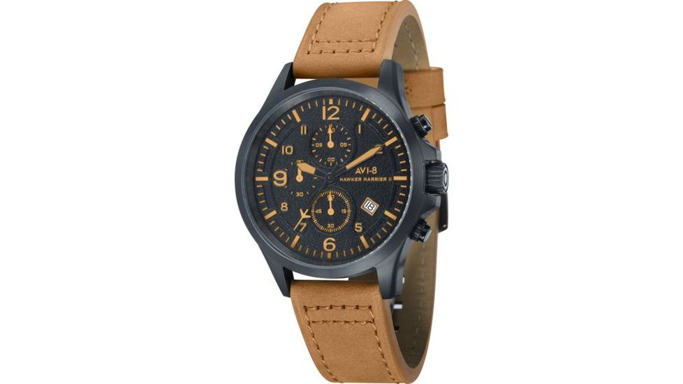 AVI-8 Hawker Harrier II Watch Japan Quartz Chronograph with Date, Black/Tan, AV-4001-09