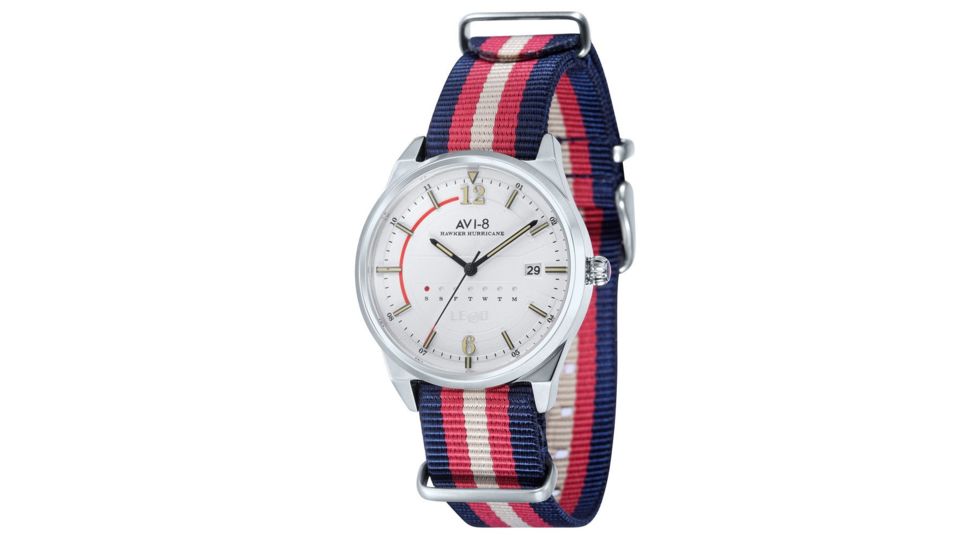 AVI-8 Hawker Hurricane Watch Japan Quartz 3 Hands with Date and Day, White/Multi Color AV-4044-01