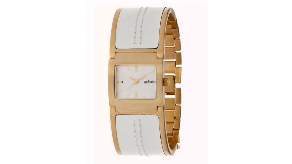 Axcent Bangle Watch, White+Gold Bracelet, Silver Dial, Gold Hands X56108-132