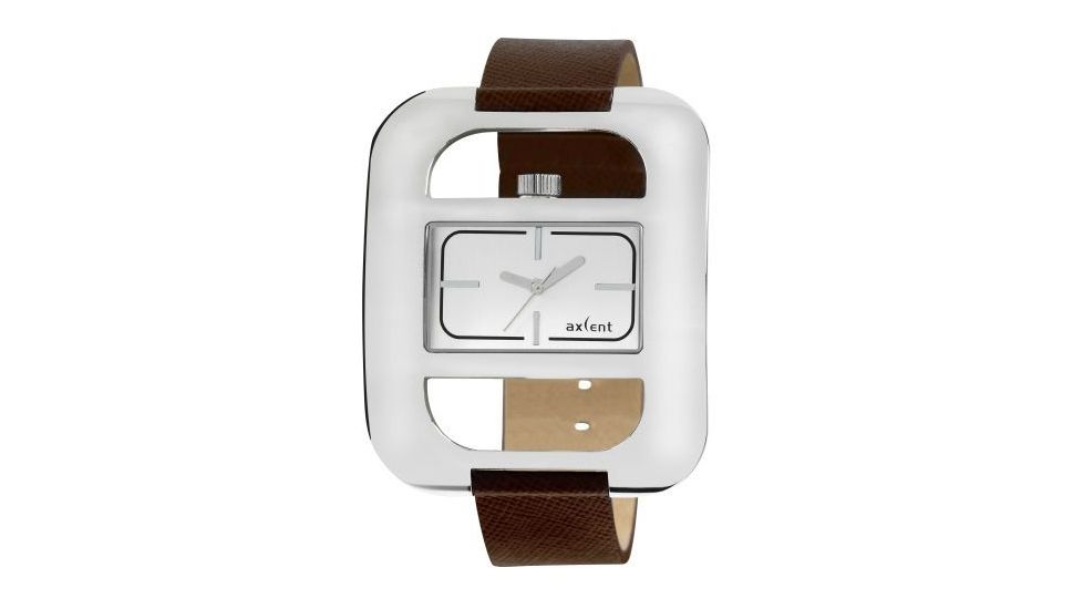 Axcent Eccentric Watch, Brown Strap, Silver Face, Silver Hands X59982-636