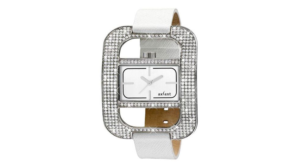 Axcent Eccentric Watch, White Strap, White Face, Silver Hands, Crystals X59984-631
