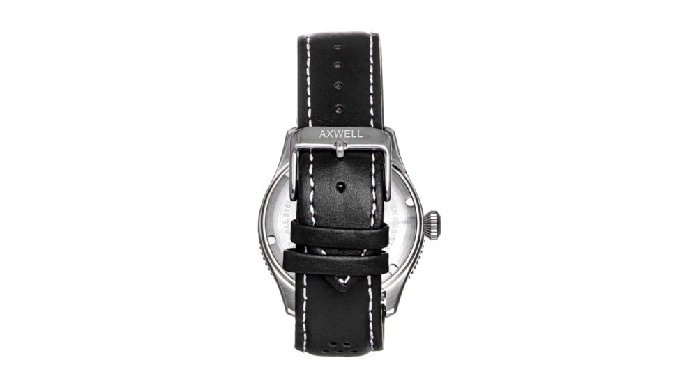Axwell Leather-Band Watch w/Date, Black, AXWAW102-1, Black, One Size, AXWAW102-1