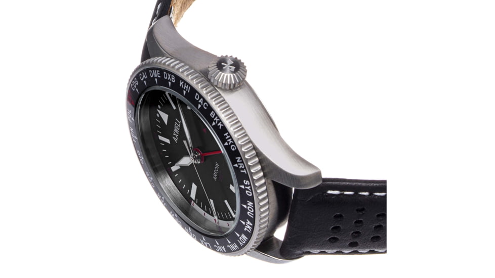 Axwell Leather-Band Watch w/Date, Black, AXWAW102-1, Black, One Size, AXWAW102-1
