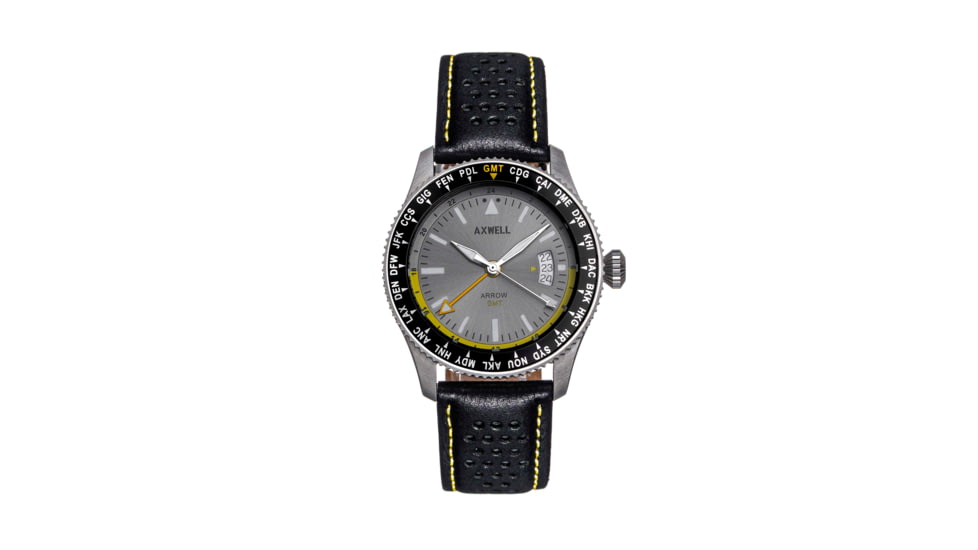 Axwell Leather-Band Watch w/Date, Black/Grey, AXWAW102-3, Black/Grey, One Size, AXWAW102-3