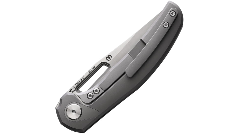 B'yondEDC Rey Folding Knife, 4.13in Closed, 3.13in, Bohler M390, Satin Blade, Gray Titanium Handle w/ Carbon Fiber Inlay, TM2102-CF