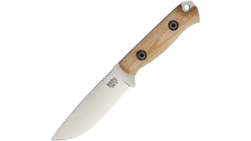 Bark River Bravo Necker II Natural Canvas Fixed Blade Knife, 3.5in, Drop Point, Brushed, Natural, Canvas Micarta Handle BA004MNC