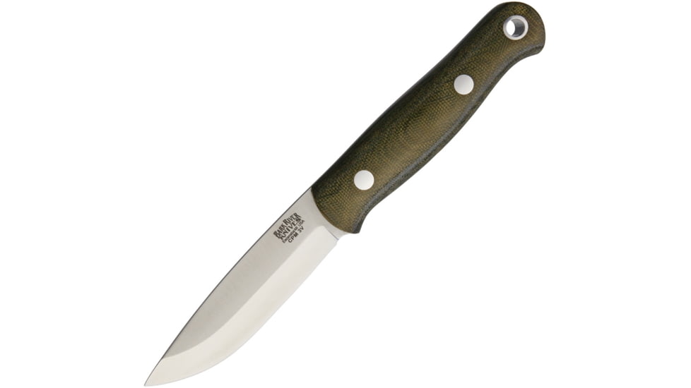 Bark River Bushcrafter 3V Fixed Blade Knife, 8.5in Overall, 3.88in Satin Cpm-3V Carbon Steel Blade, Green Canvas Micarta Handle, 06-123MGC