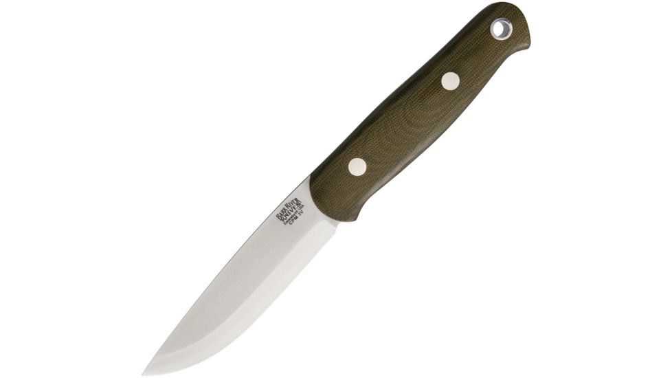 Bark River Bushcrafter II Green Canvas Fixed Blade Knife, 4.5in, Carbon Steel, Standard Edge, Green, Canvas Micarta Handle BA06223MGC