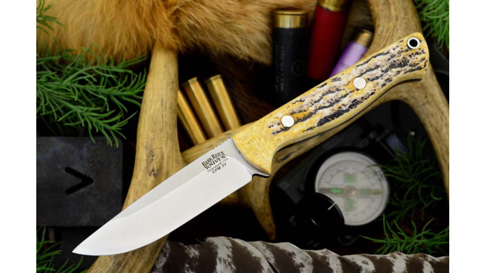 Bark River Gunny Hunter Fixed Blade Knife,3V Steel Blade,Antique Stag Bone Handle BA7026BAS