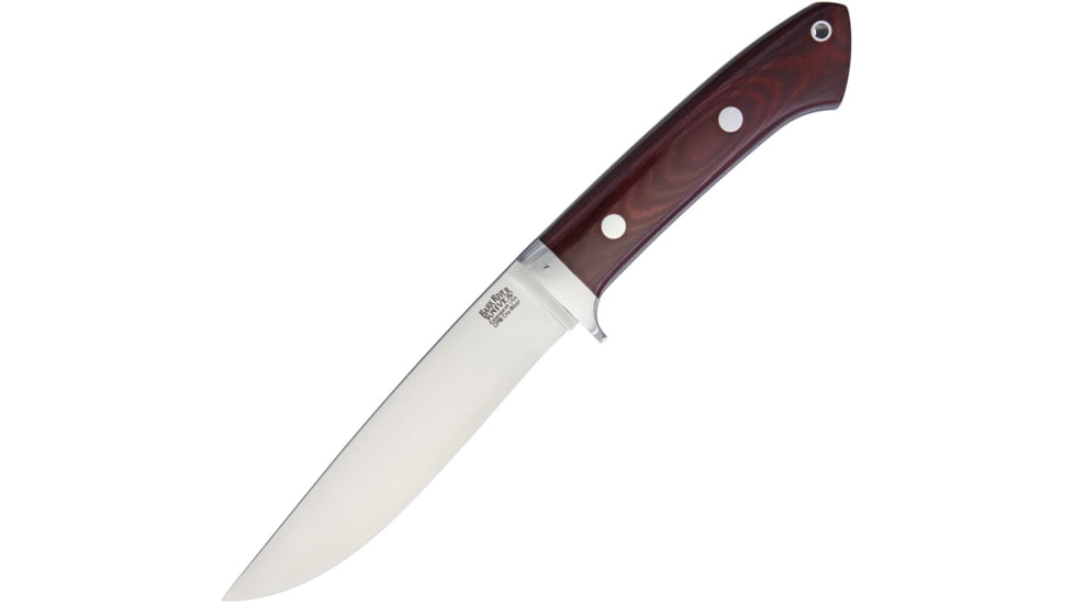 Bark River Wilderness Explorer Fixed Blade Knife, 10.75in Overall, 5.75in Satin Cpm Cru-Wear Steel Drop Point, Maroon Canvas Micarta Handle, Designed By Bob Loveless, Brown Leather, 02-250MBU
