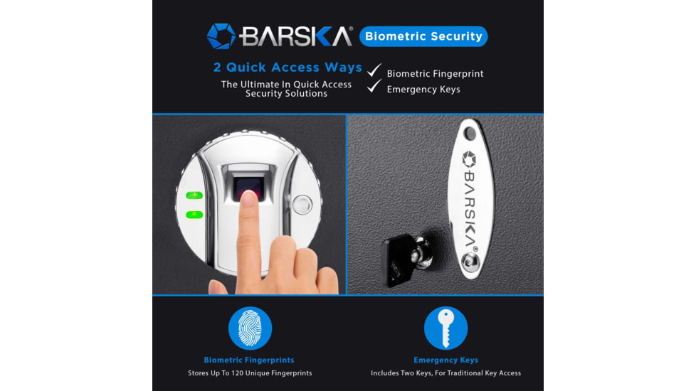 Barska Compact Biometric Gun Safe, Black, 12x8x7.75in w/ Motorized Lock AX11620