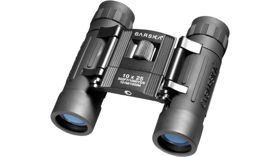 Barska Lucid View 10x25 Compact Folding Roof BK-7 Prism Binoculars, Black - Box Pack