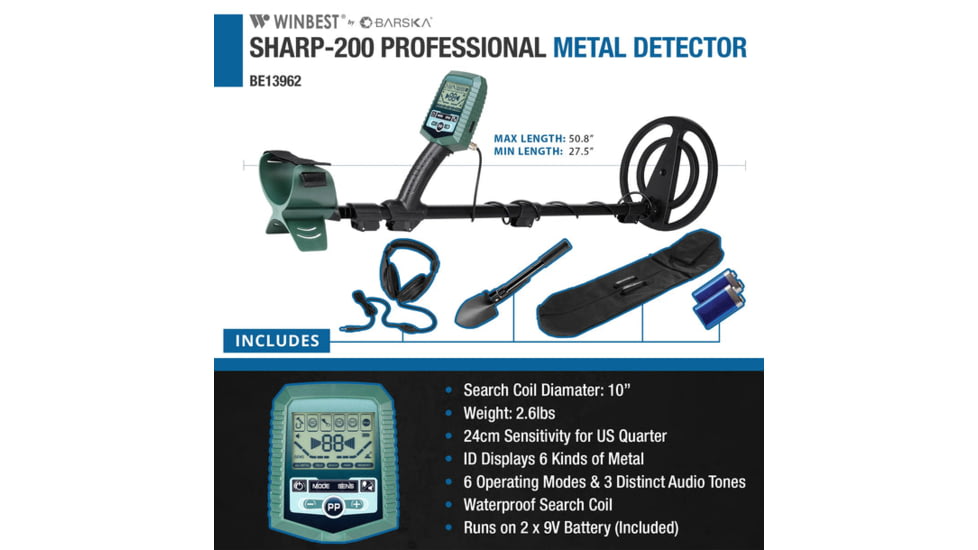 Barska Sharp-200 Professional Metal Detector Field Kit, Black/Green, Medium, BE13962
